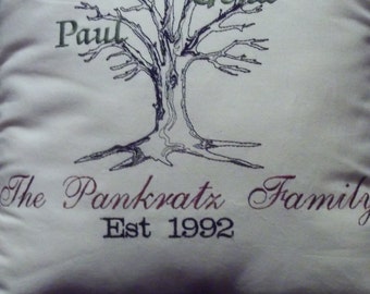 Personalized Custom Family Tree Embroidered Pillow