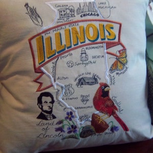 Embroidered State Map Pillow Illinois