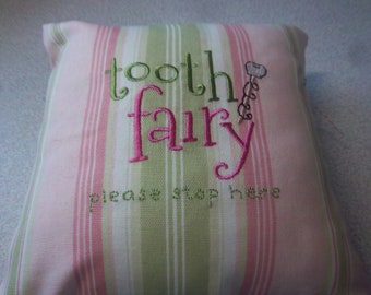 1921 Pink White and Green Embroidered Tooth Fairy Pillow