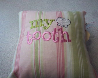 1918 Pink, Green, White Embroidered Tooth Fairy Pillow