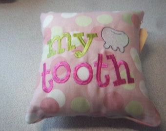 1904 Pink, Green, White Embroidered Tooth Fairy Pillow