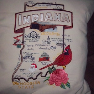 Embroidered State Map Pillow Indiana