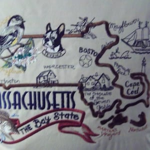 Embroidered State Map Pillow Massachusetts