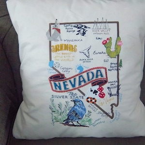Embroidered State Map Pillow Nevada