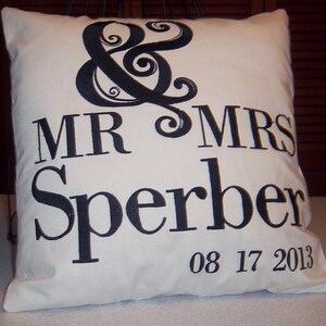 Custom Wedding or  Anniversary Mr and Mrs Surname and Date Pillow