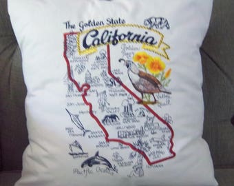 Embroidered State Map Pillow California