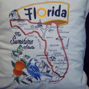 Embroidered State Map Pillow Florida