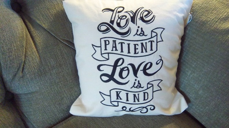 Love Is Patient Love Is Kind Embroidered Pillow image 1