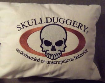 Skullduggery Embroidered Halloween Pillow