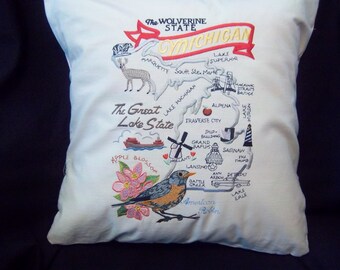 Embroidered State Map Pillow Michigan