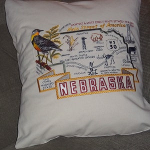 Embroidered State Map Pillow Nebraska