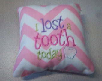 1906  Embroidered Tooth Fairy Pillow on Pink and White Fabric