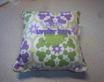 1908  Embroidered Tooth Fairy Pillow on Purple, Green and White Fabric