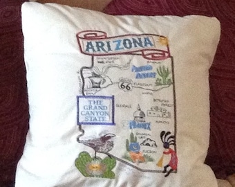 Embroidered State Map Pillow Arizona