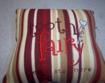 1933  Red, Tan, Taupe and Ivory Striped Tooth Fairy Pillow
