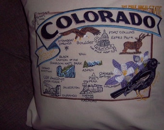 Embroidered State Map Pillow Colorado