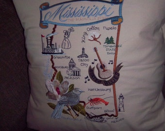 Embroidered State Map Pillow Mississippi