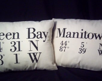 Custom Embroidered Longitude and Latitude Coordinates Pillow