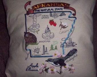 Embroidered State Map Pillow Arkansas