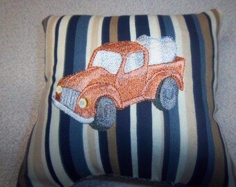 1946 Tooth Fairy Pillow Embroidered on Blue and Tan Striped Fabric