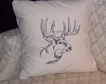 Deer Head  Embroidered Pillow