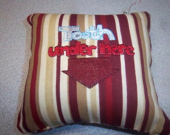 1931 1945  Red, Tan, Taupe and Ivory Striped Tooth Fairy Pillow