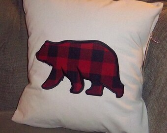 Plaid Bear Applique Pillow