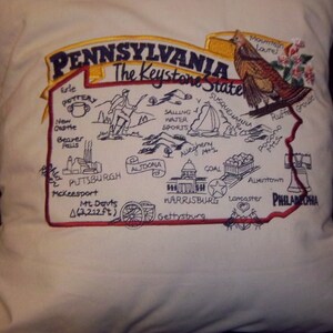 Embroidered State Map Pillow Pennsylvania