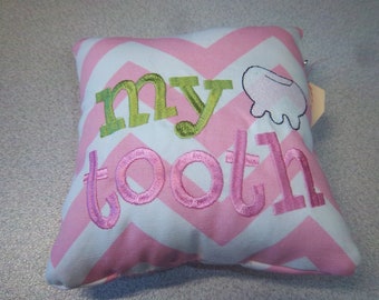 1905  Embroidered Tooth Fairy Pillow on Pink and White Fabric