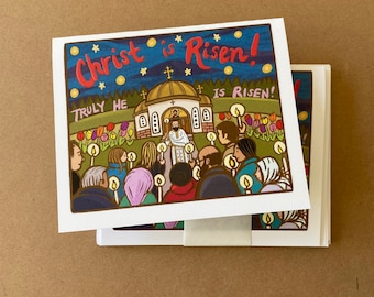 6 pack Pascha Cards- Christ is Risen! Night Church + Full Color + Blank inside