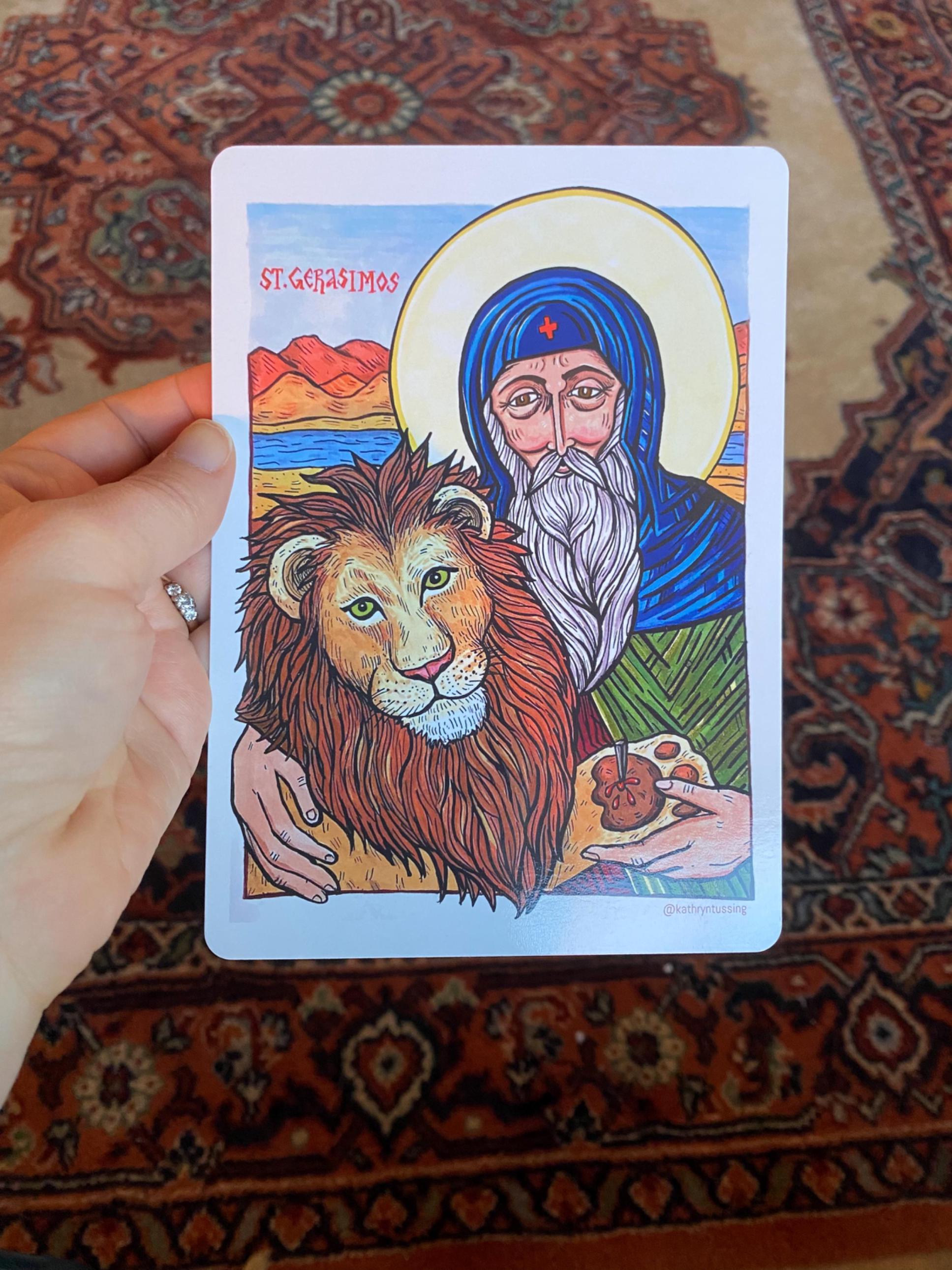 Small Print- St. Gerasimos and the Lion -5”x7” Print, Byzantine