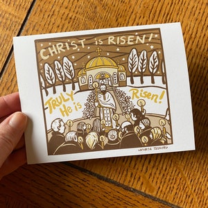 6 pack Pascha Cards- Christ is Risen! Brown Tones+ Midnight Service+ Blank inside