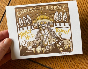 6 pack Pascha Cards- Christ is Risen! Brown Tones+ Midnight Service+ Blank inside