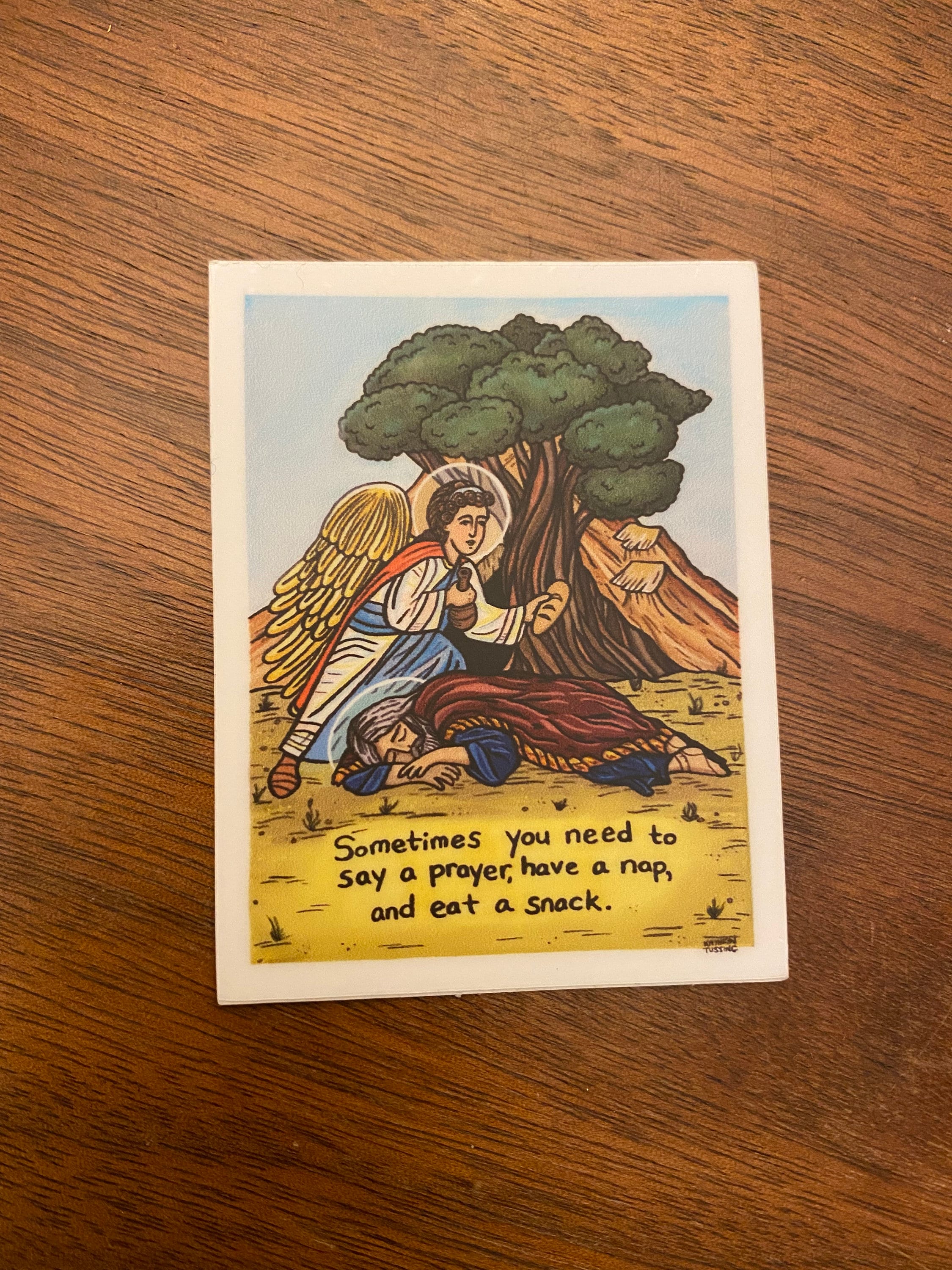 Sticker- St. Elijah Pray, Eat, Nap 2”x3”— illustration