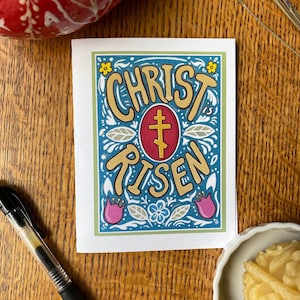 6 pack Pascha Cards- Christ is Risen! Tulip w/Blue Background + Blank inside