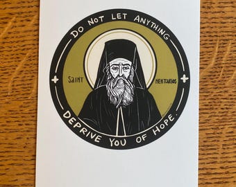 St. Nektarios print with hymns on back- 5”x7” SMALL
