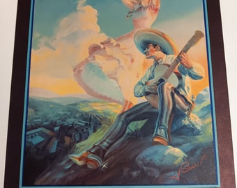 Rare Vintage Original Old Mexican calendar print art