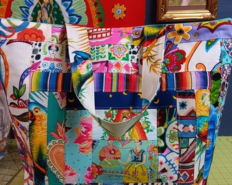 Frida sisters patchwork boho parrots tote bag On Sale Mothers Day