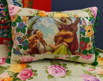 Southwest Romantic Guitar Serenade decorative roses pillow
