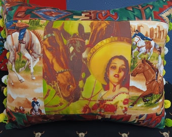 Western Senorita Cowgirl pillow Horses Cowboys Southwest serape