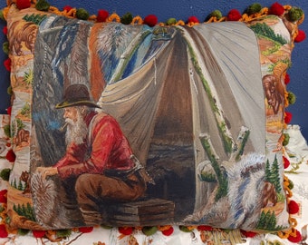 Mountain man fur trader hunter trapper skinner wilderness western pillow On Sale