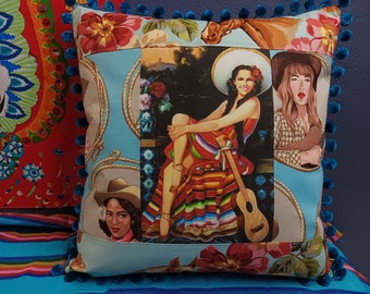 Western Cowgirl Senorita Guitar southwest horse pillow roping horses flowers