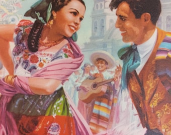 Vintage Mexico Calendar art Eduardo Catano Mexican Hat Dance
