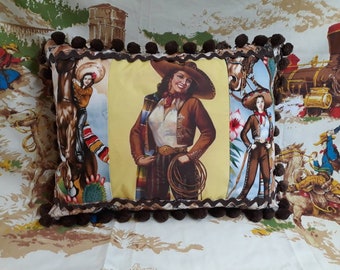 Southwest Retro Western Pillow Cowgirl Sassy Senorita Boho Bolero serape sombrero wild horses