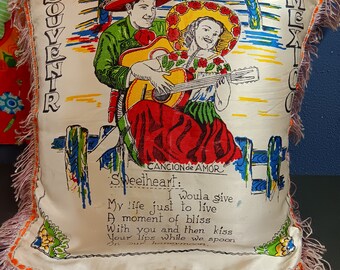 Vintage Mexico Silk pillow Cancion de Amor love song