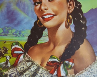 Rare Vintage Mexico Calendar print Calendar girl from Monterrey Mexico