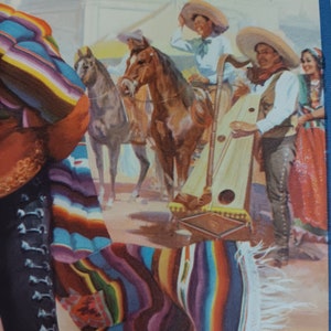 Vintage Mexico Calendar art Eduardo Catano Mexican Hat Dance imagem 3