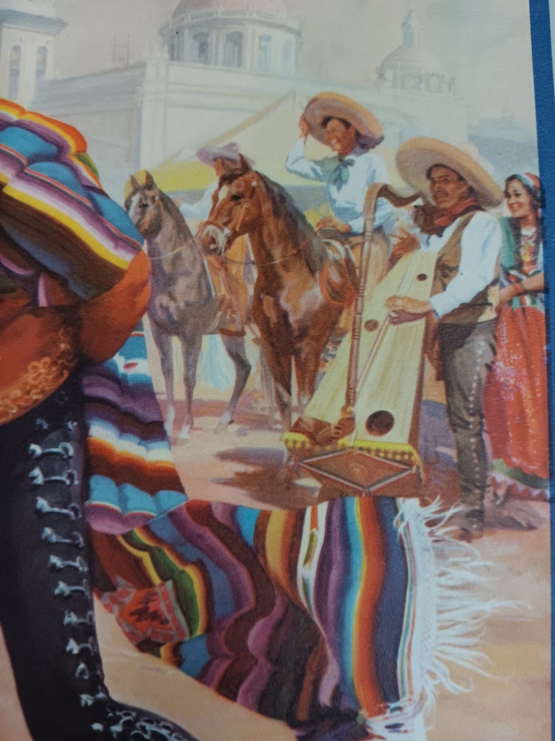 Vintage Mexico Calendar art Eduardo Catano Mexican Hat Dance imagem 3