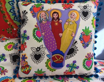 Holy Trinity Folk Art Pillow Father Son Holy Spirit Corazones Primavera