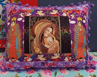 The Madonna pillow Virgin Mary of Guadalupe motifs Angelic cherubs